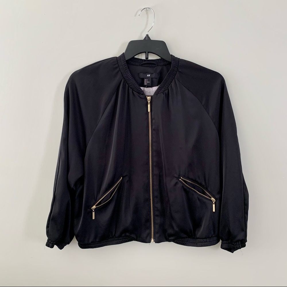 H&M black silky thin bomber jacket